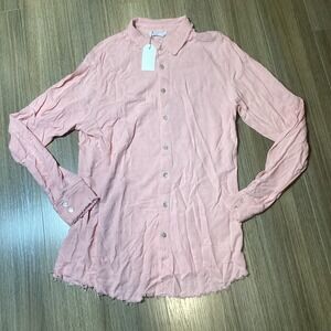 TFU TFU Resort Wear Pink Linen Shirt Mens‎ Small Frayed Hem Button Down - NWT